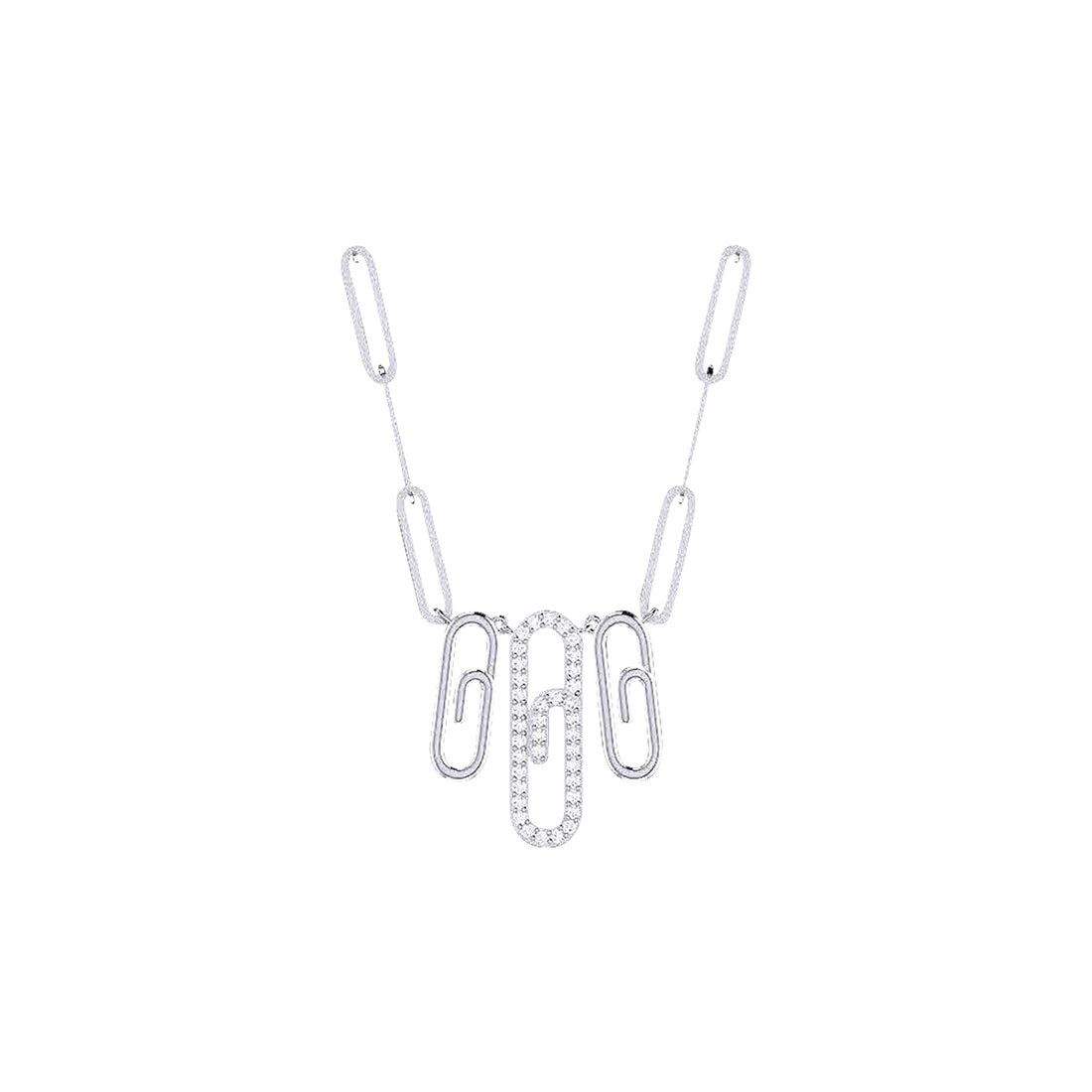 18K Gold and Diamonds Paperclip Necklace Trio