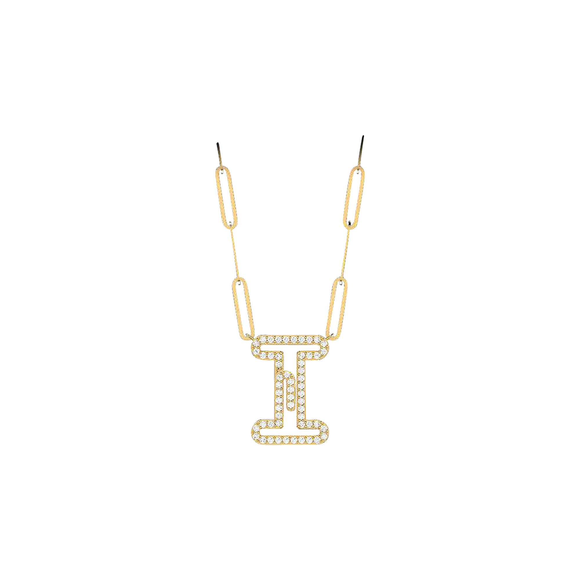 18K Gold and Diamonds Initial Paperclip Necklace