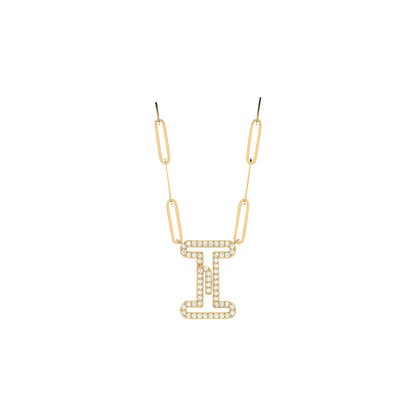 18K Gold und Diamanten Initiale Paperclip Halskette