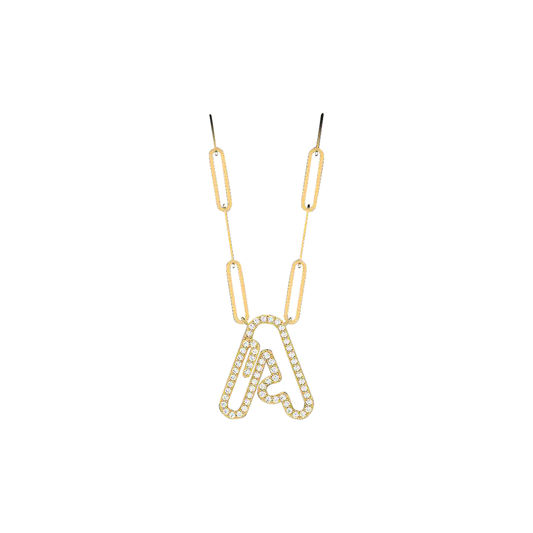 18K Gold and Diamonds Initial Paperclip Necklace