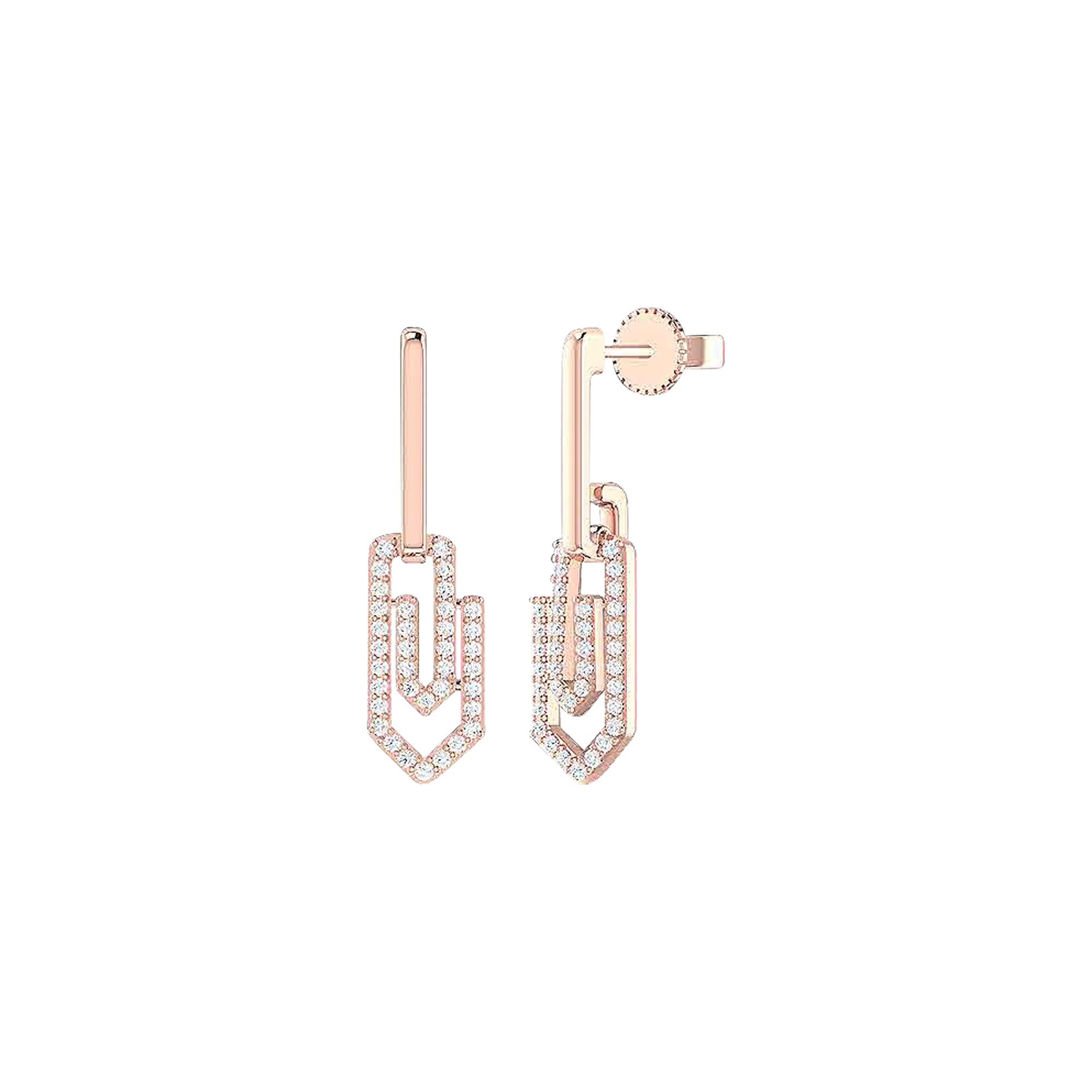 18K Gold and Diamonds Paperclip Earrings