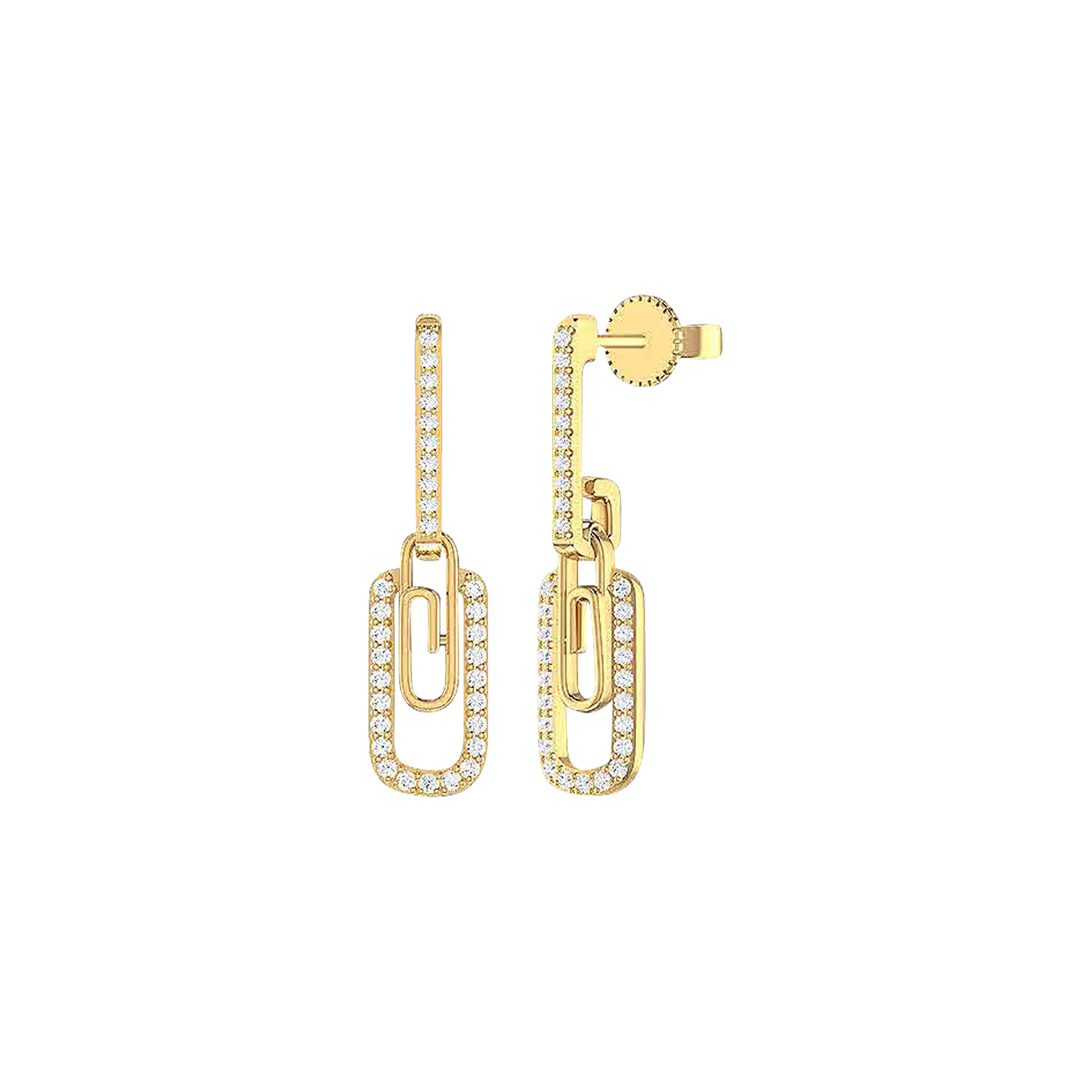 18K Gold and Diamonds Paperclip  Maya Earrings