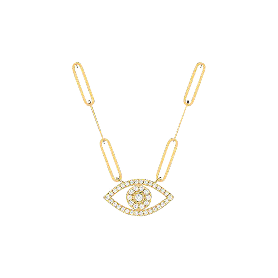 18K Gold and Diamonds Paperclip  Eye Necklace