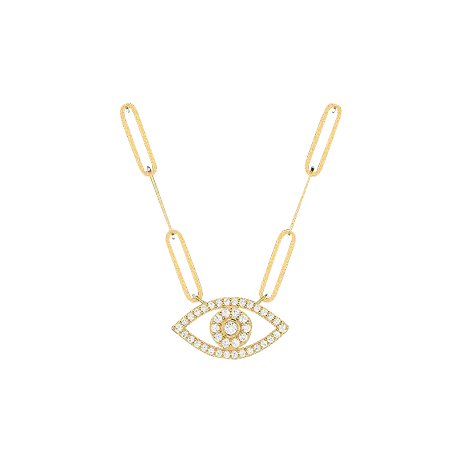 18K Gold and Diamonds Paperclip  Eye Necklace