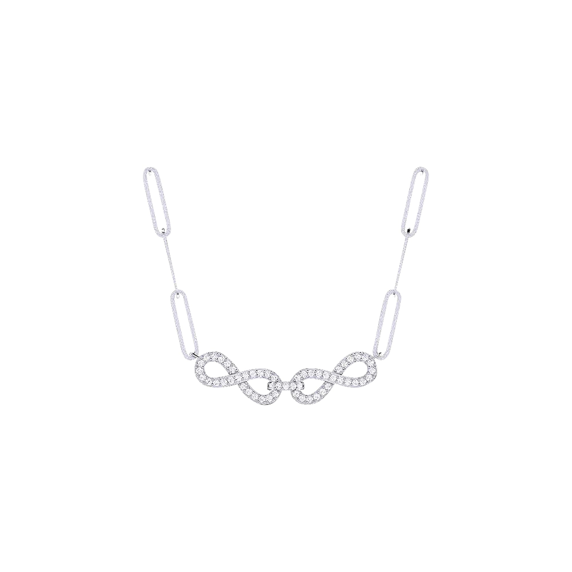 18K Gold and Diamonds Paperclip Necklace Infinity