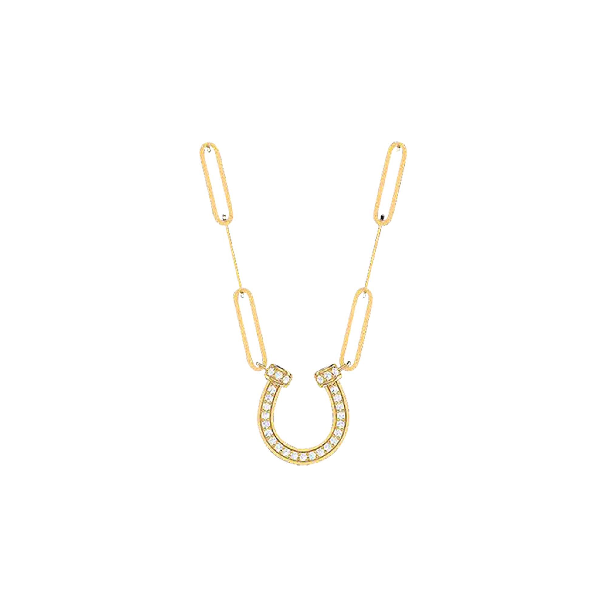 18K Gold and Diamonds Paperclip Necklace Lucky