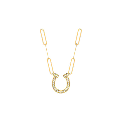 18K Gold and Diamonds Paperclip Necklace Lucky
