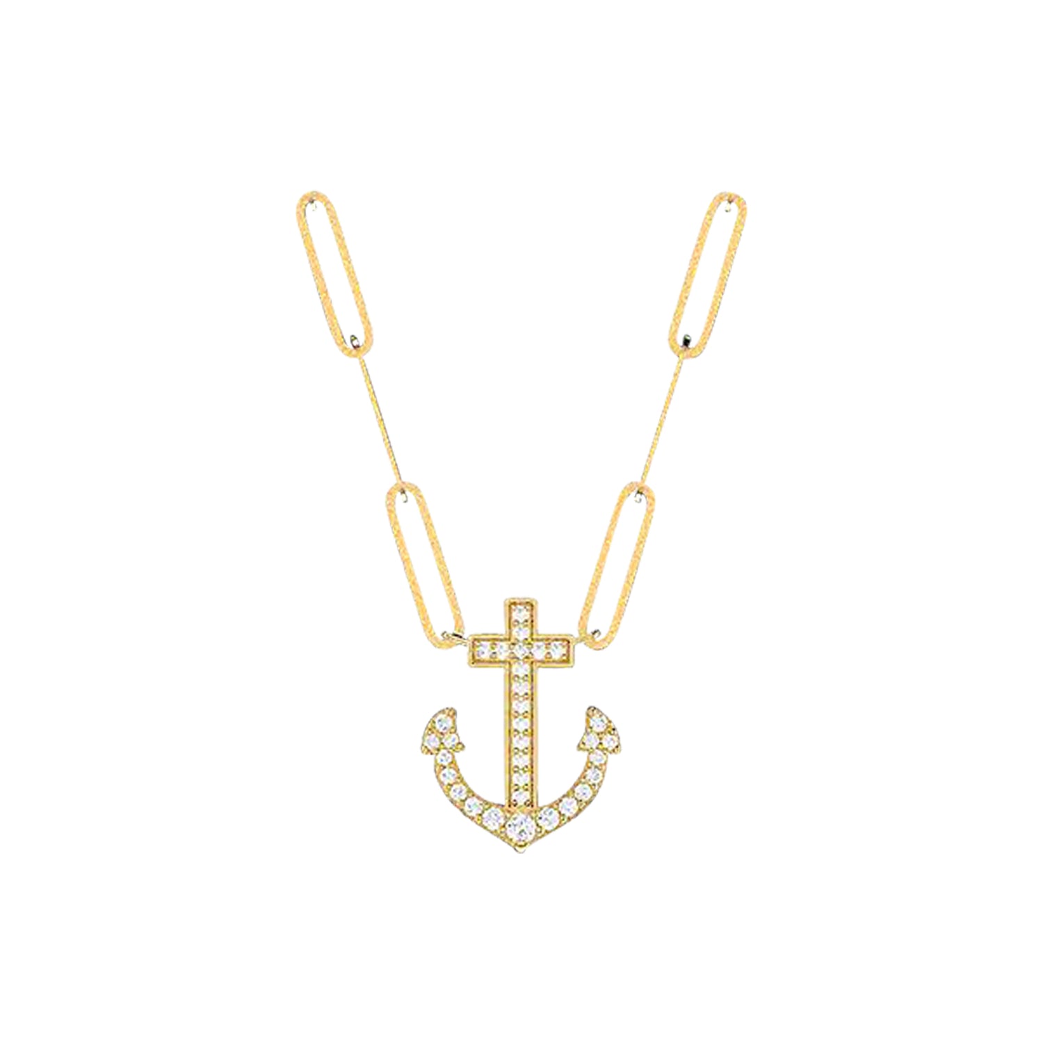 18K Gold and Diamonds Paperclip Anchor Necklace
