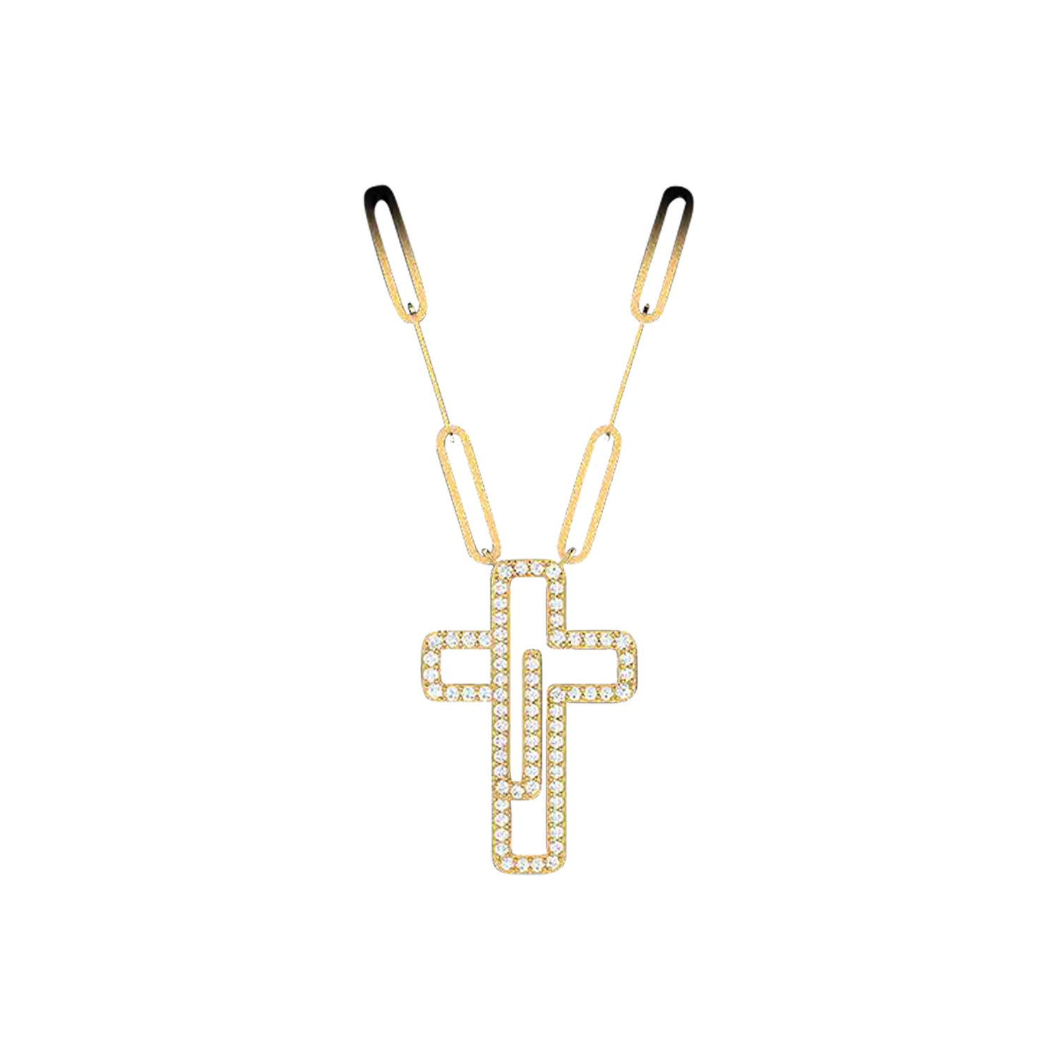 18K Gold and Diamonds Cross Paperclip Necklace