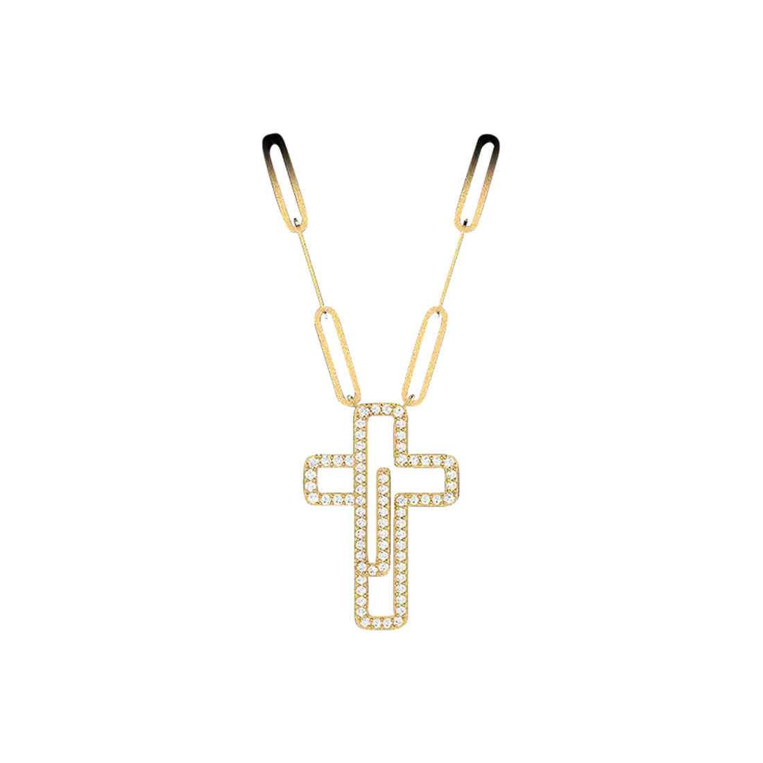 18K Gold and Diamonds Cross Paperclip Necklace