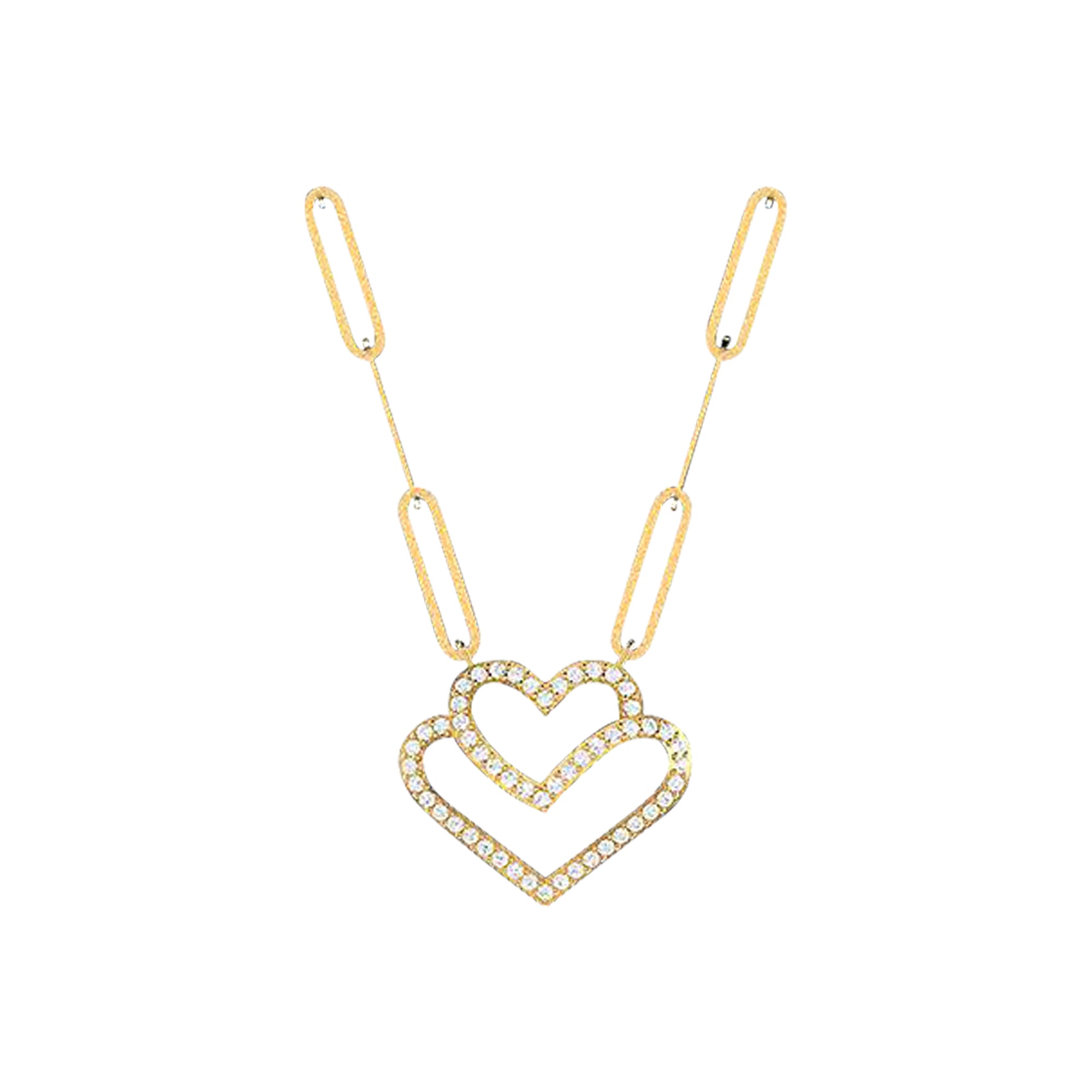 18K Gold and Diamonds Paperclip Necklace Love