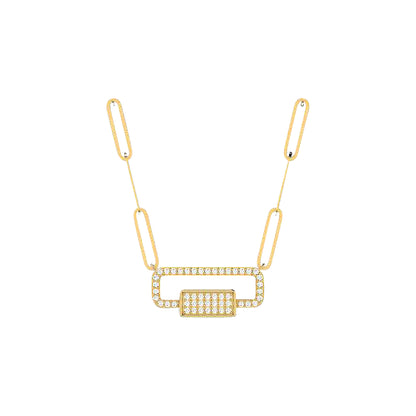18K Gold and Diamonds Paperclip Necklace Maldives