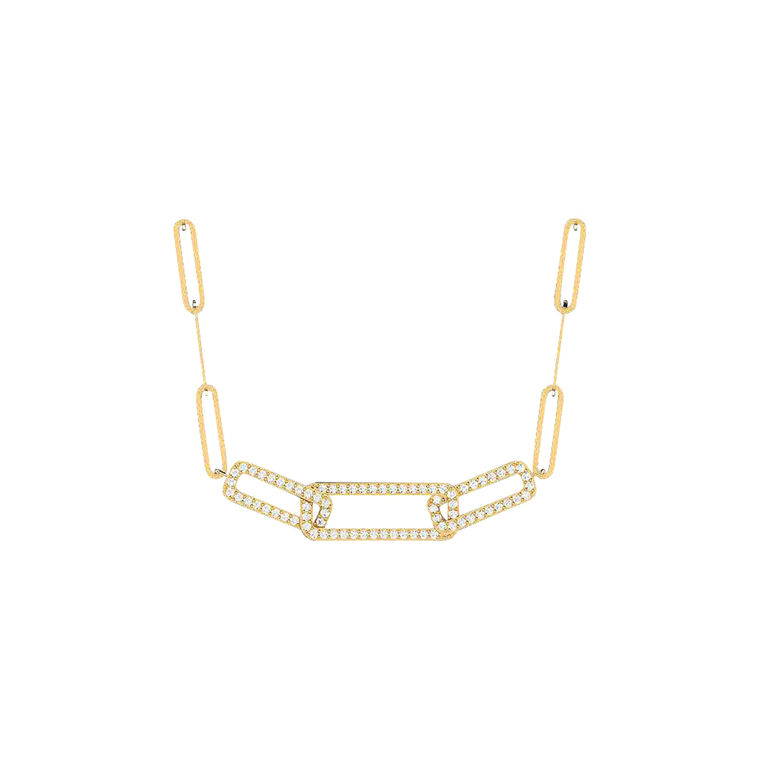 18K Gold and Diamonds Long Paperclip Necklace | El Nido