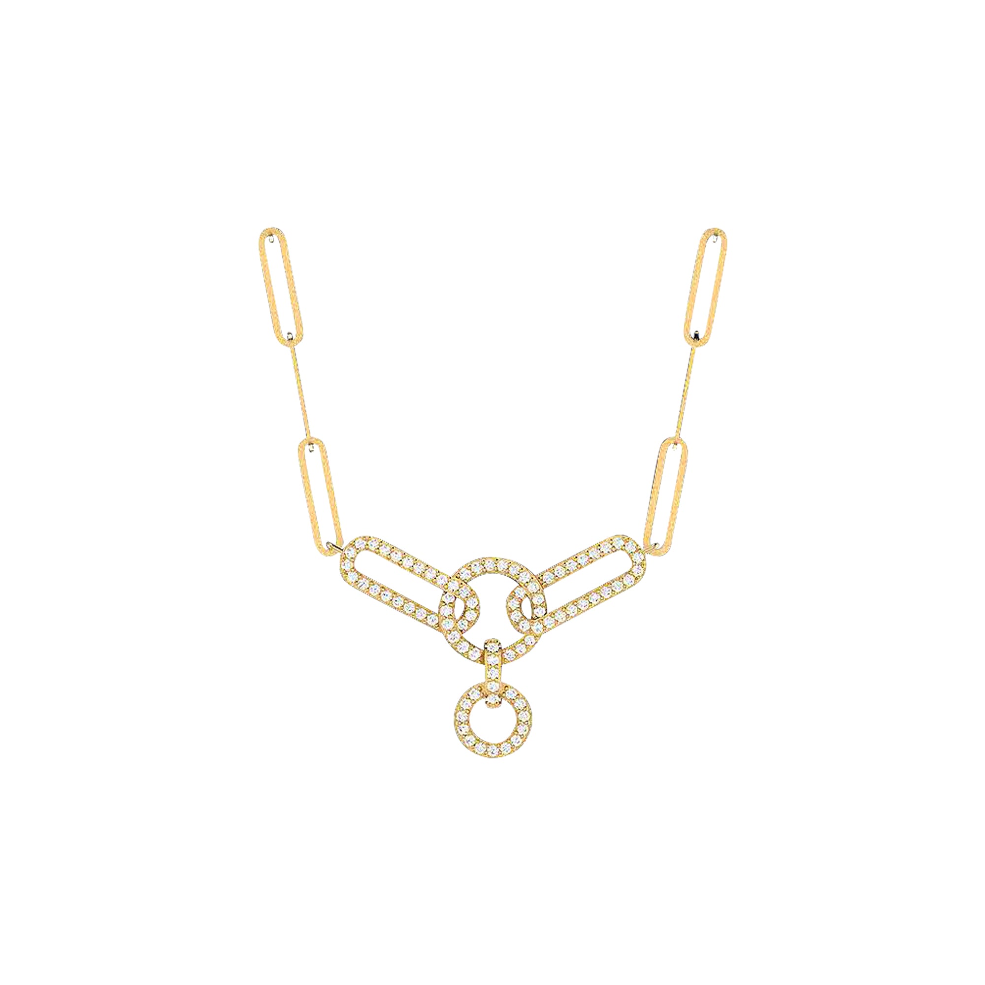 18K Gold and Diamonds Paperclip  Flamenco Necklace