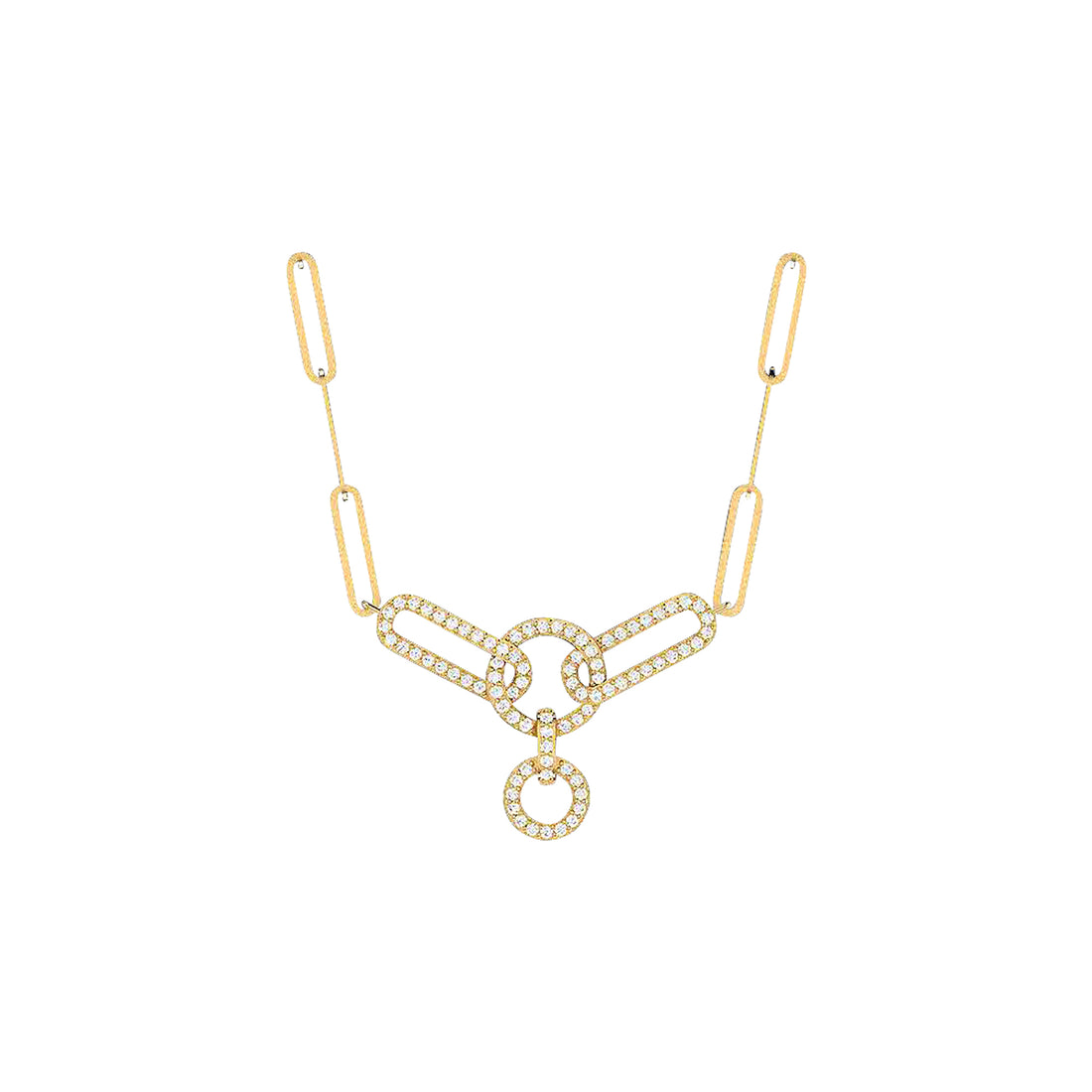 18K Gold and Diamonds Paperclip  Flamenco Necklace