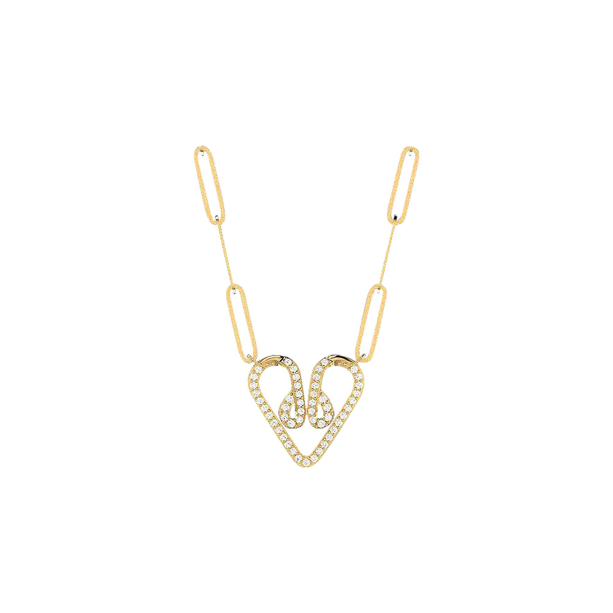 18K Gold and Diamonds Paperclip Necklace Heart