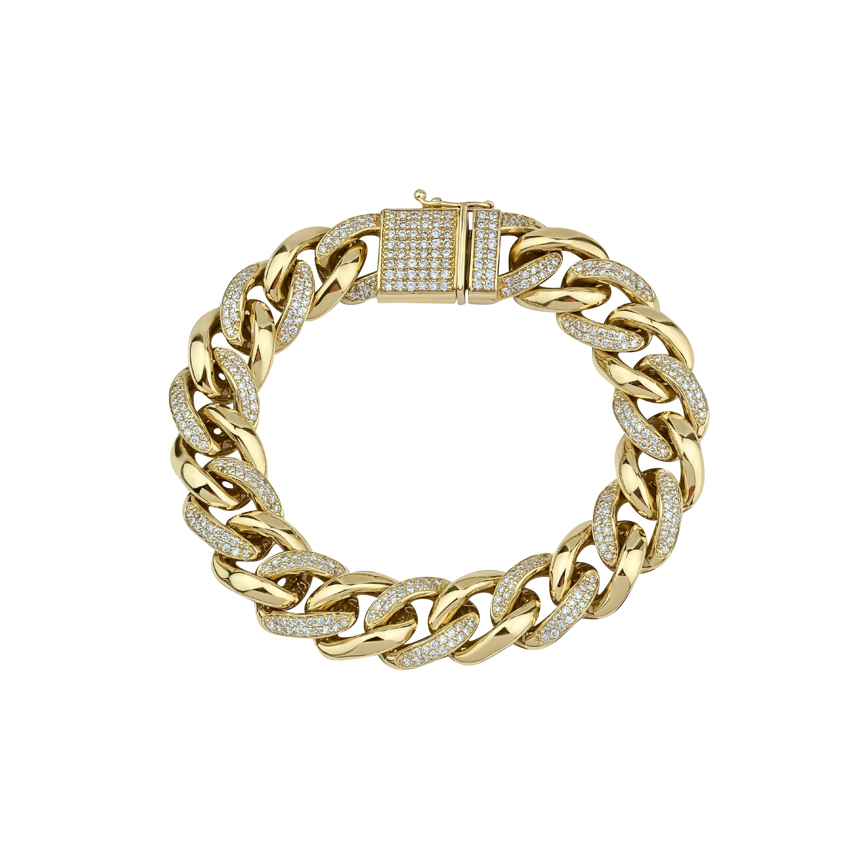 Chaîne Curb Ovale Demi-Diamants en or solide 18 carats, 13,00 mm - fabriqué à la main