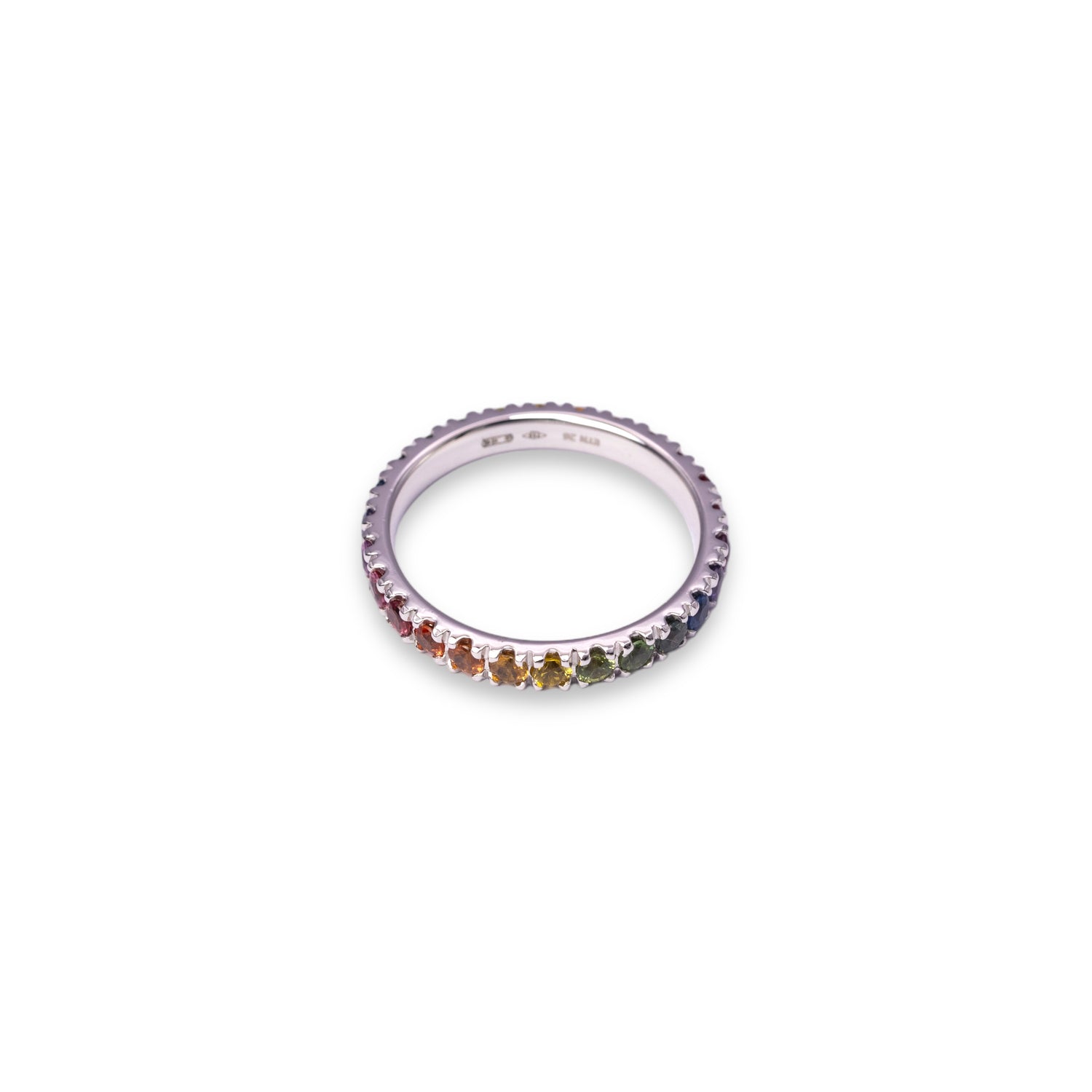 18K Gold Eternity Rainbow Ring - 1 ct Sapphires