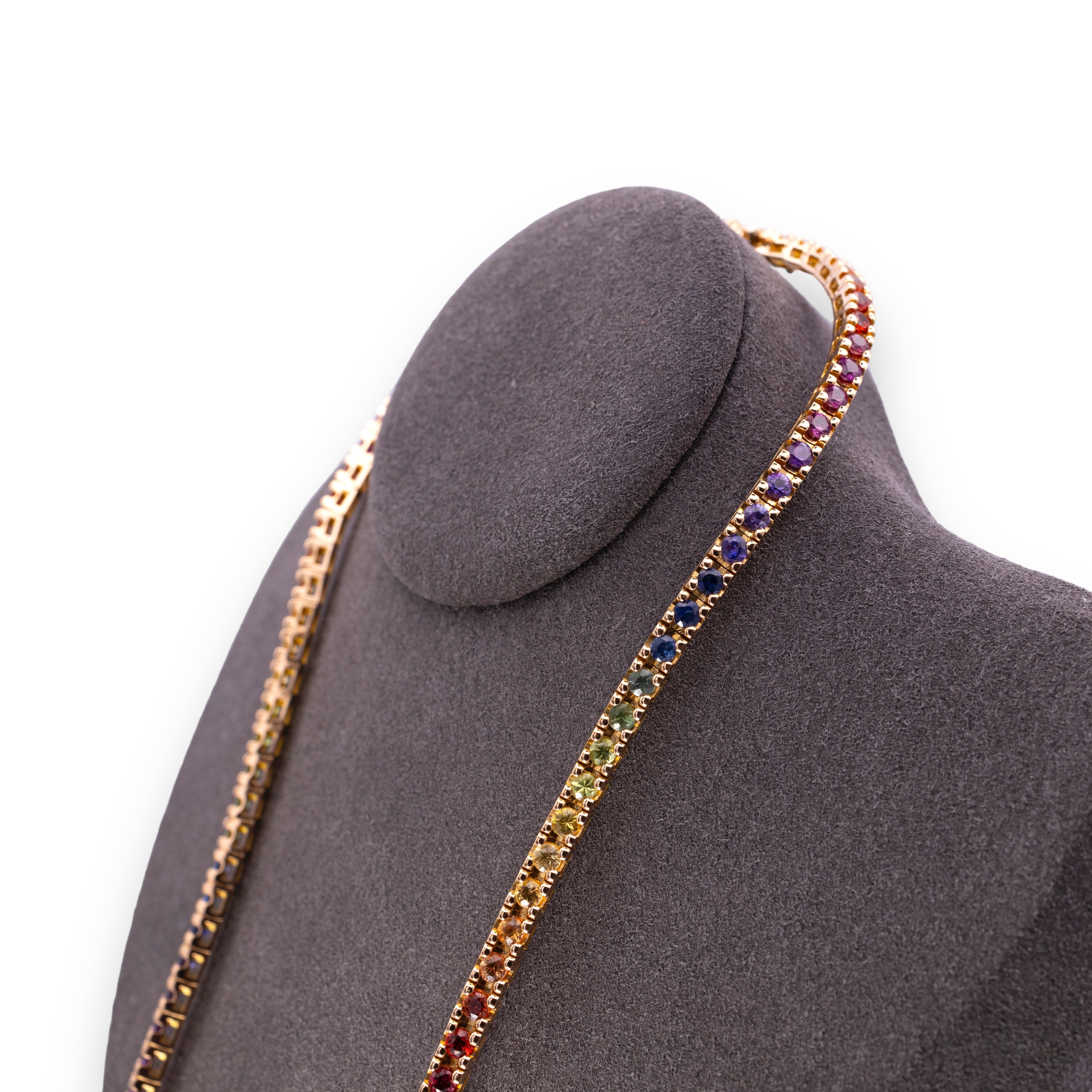 18K Gold Rainbow Sapphires Necklace Fine