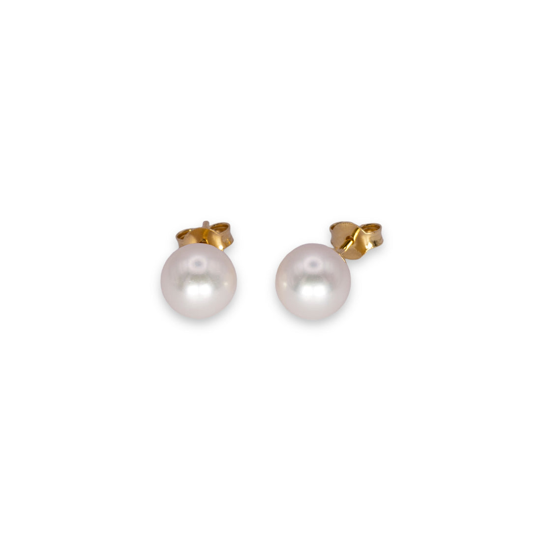 White Freshwater AAAA Pearl Studs Earrings 8-8.50mm 18K Gold